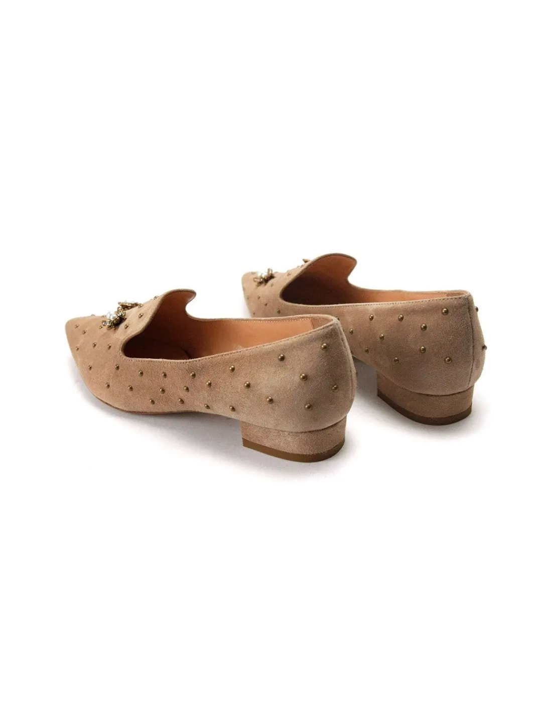 Damskie Anna Pollen laufers z zamszu w bezowym kolorze z bizuteria