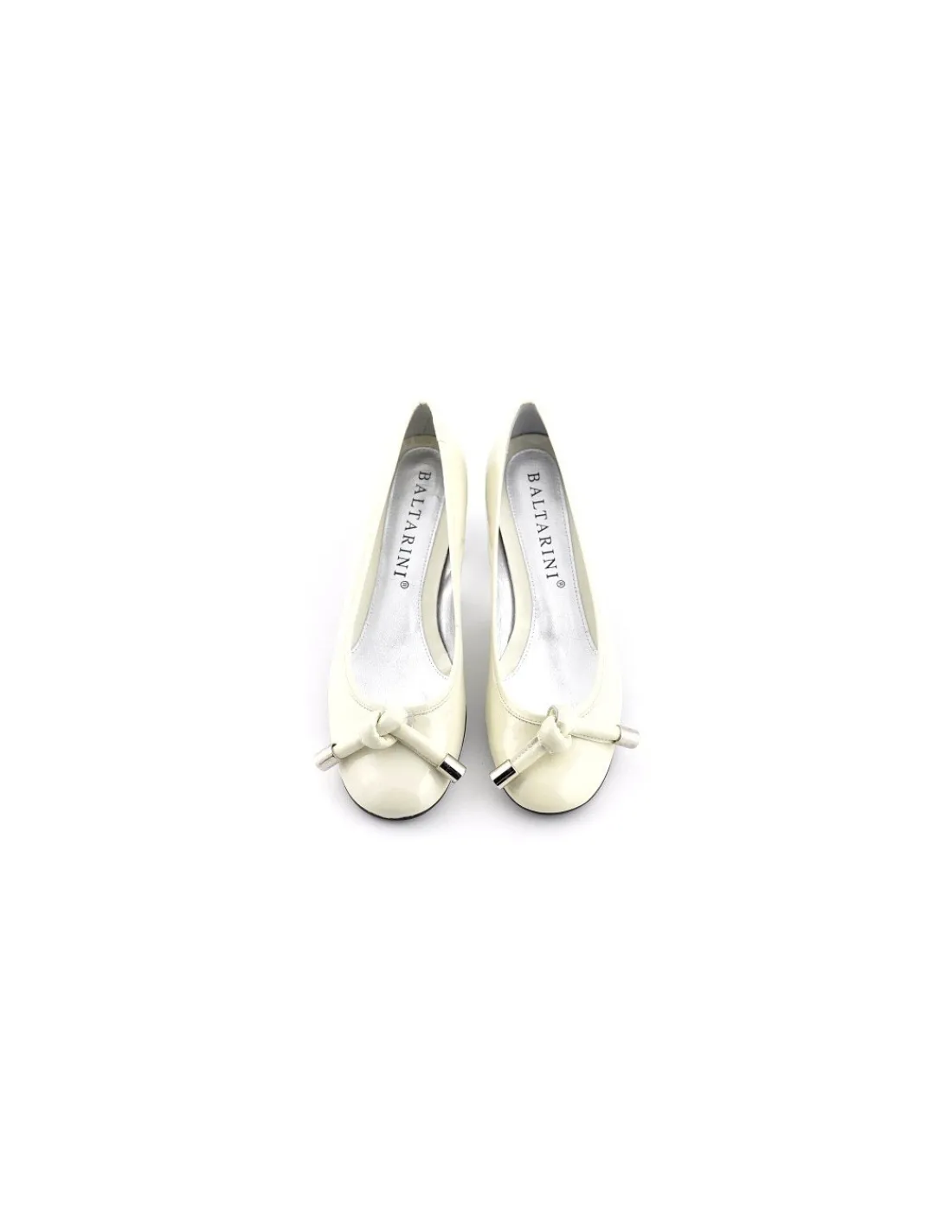 Damskie Baltarini baleriny z wezelkiem, bezowo-ecru skora lakierowana