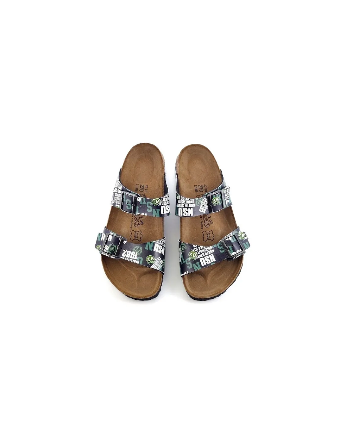 Damskie Birkenstock _ BIRKI'S klapki dwa paski z regulacja zielono-czarne- biale napisy