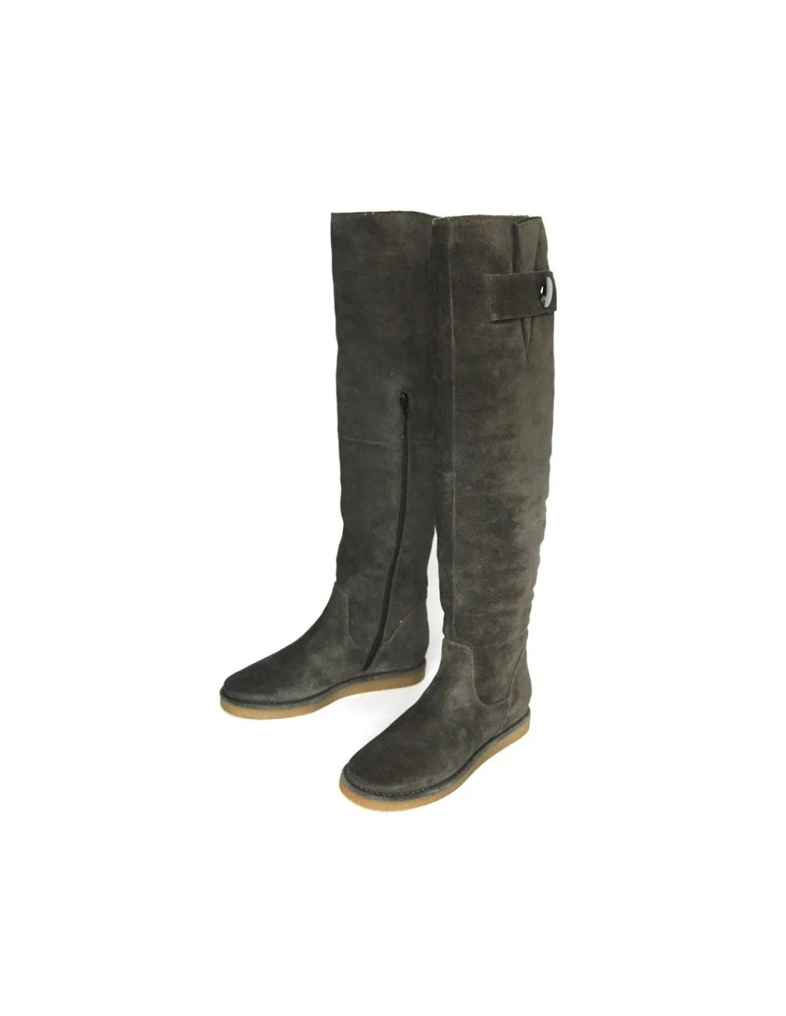 Damskie Bruno Premi kozaki na plaskich zelowkach, wysokie na kolano, naturalny zamsz grafit