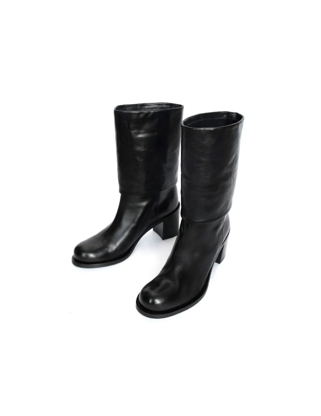 Damskie C.doux c. DOUX botki z naturalnej czarnej skory okragle noski i stabilne niewysokie obcasy, piekna klasyka