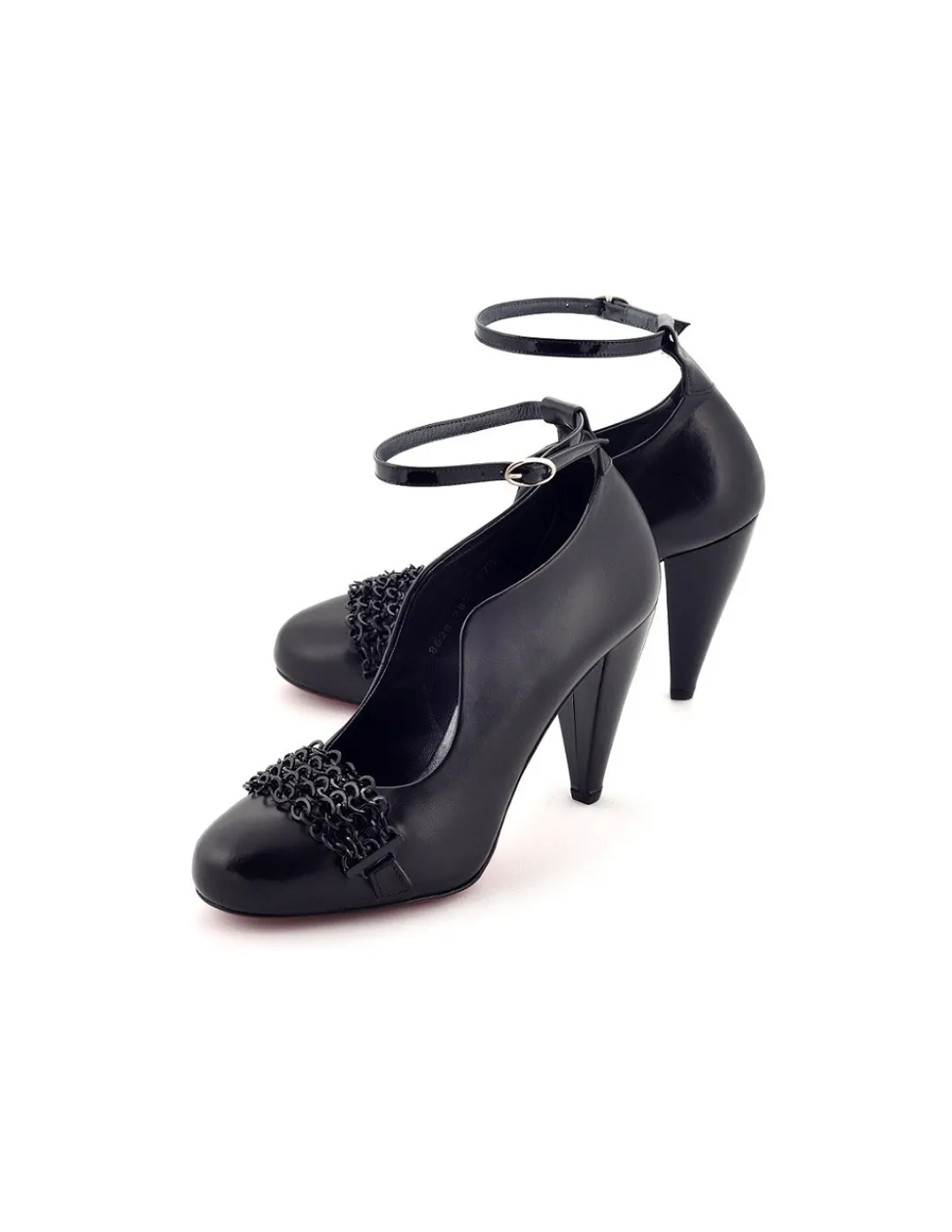 Damskie C.doux c. DOUX czolenka z opaska i ozdobnymi lancuchami, czarna miekka skora