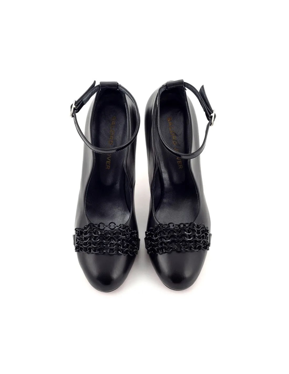 Damskie C.doux c. DOUX czolenka z opaska i ozdobnymi lancuchami, czarna miekka skora