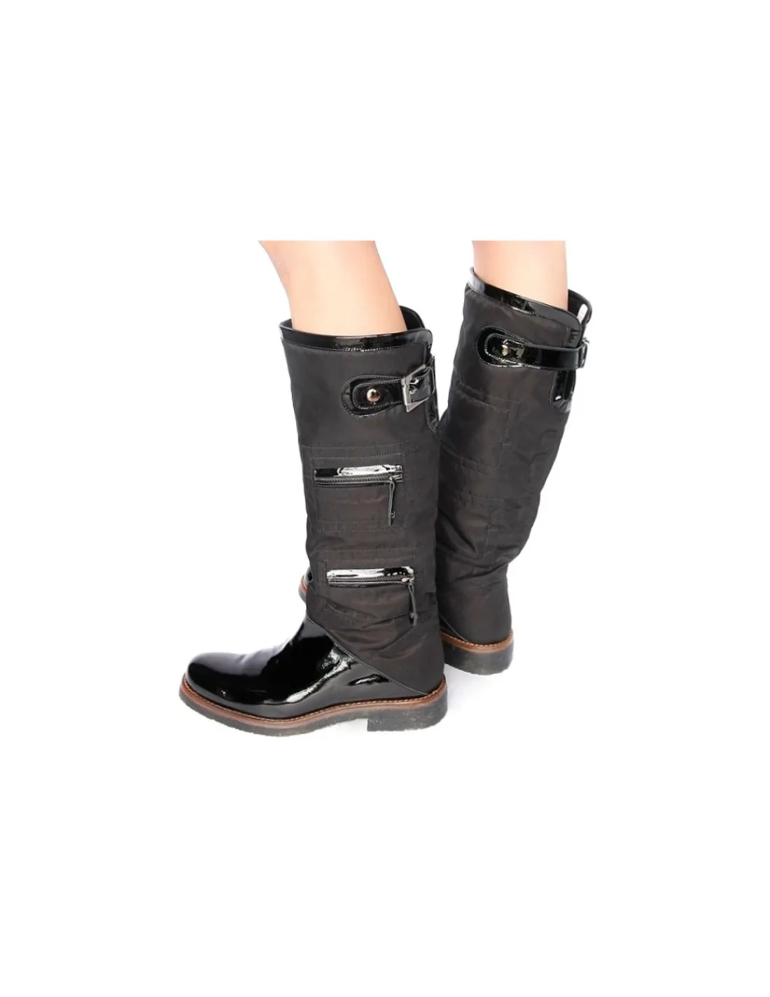 Damskie C.doux c. DOUX kozaki, oficerki z tkaniny wykonczonej lakierowana skora, wsuwane na zelowkach ze sloniny