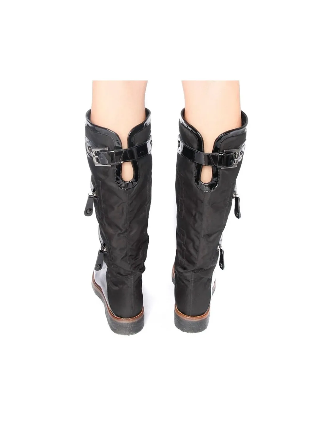 Damskie C.doux c. DOUX kozaki, oficerki z tkaniny wykonczonej lakierowana skora, wsuwane na zelowkach ze sloniny