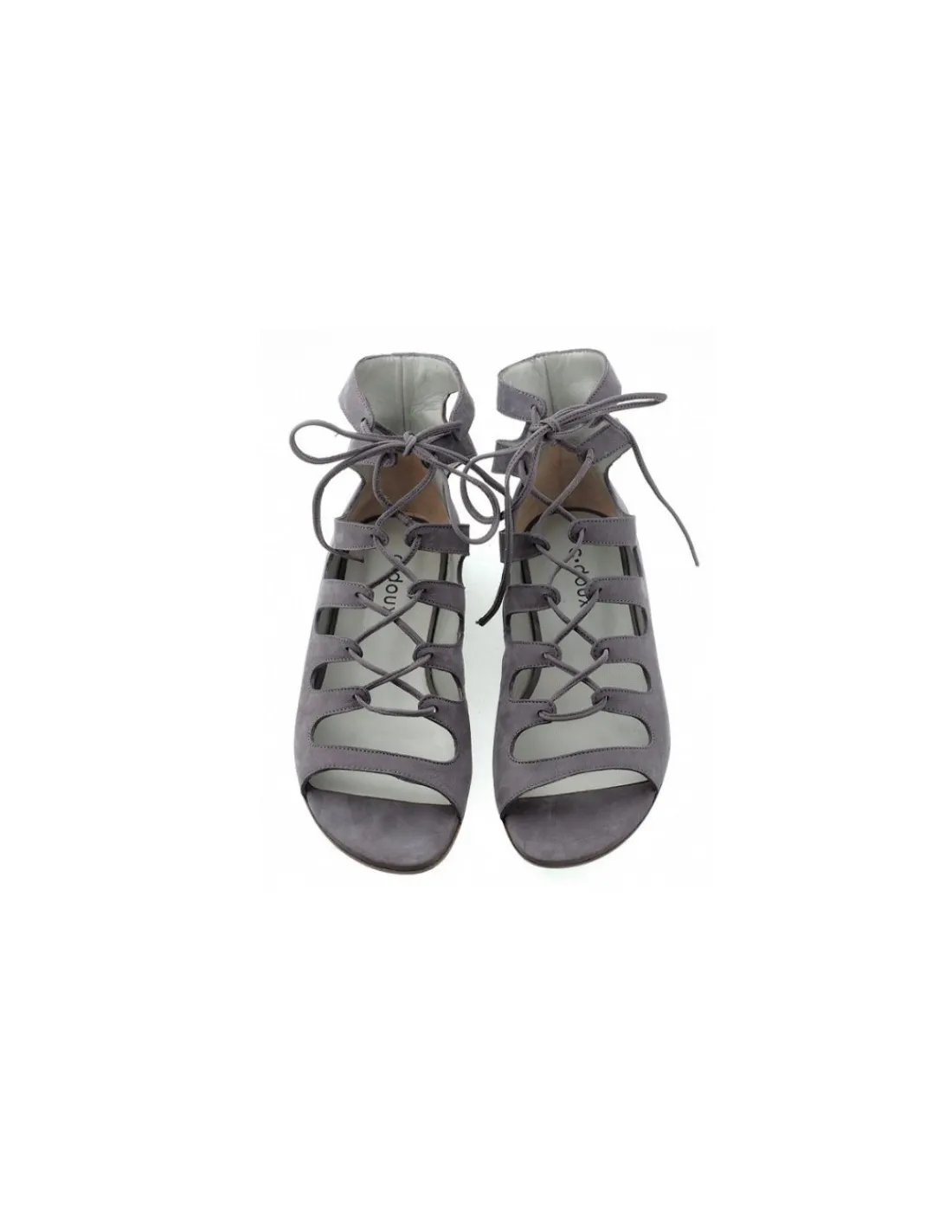 Damskie C.doux C. DOUX sandaly niczym polbuty z szarej naturalnej skory nubuk, sznurowane troczkiem, unikat
