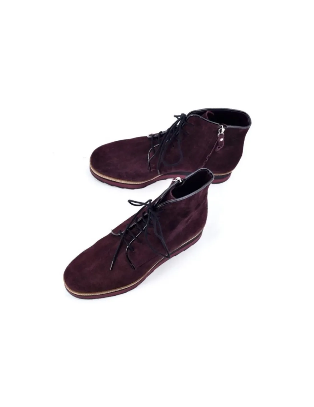 Damskie C.doux c. DOUX trzewiki sznurowane z zamkiem, zamsz w kolorze czerwonego wina i platforma