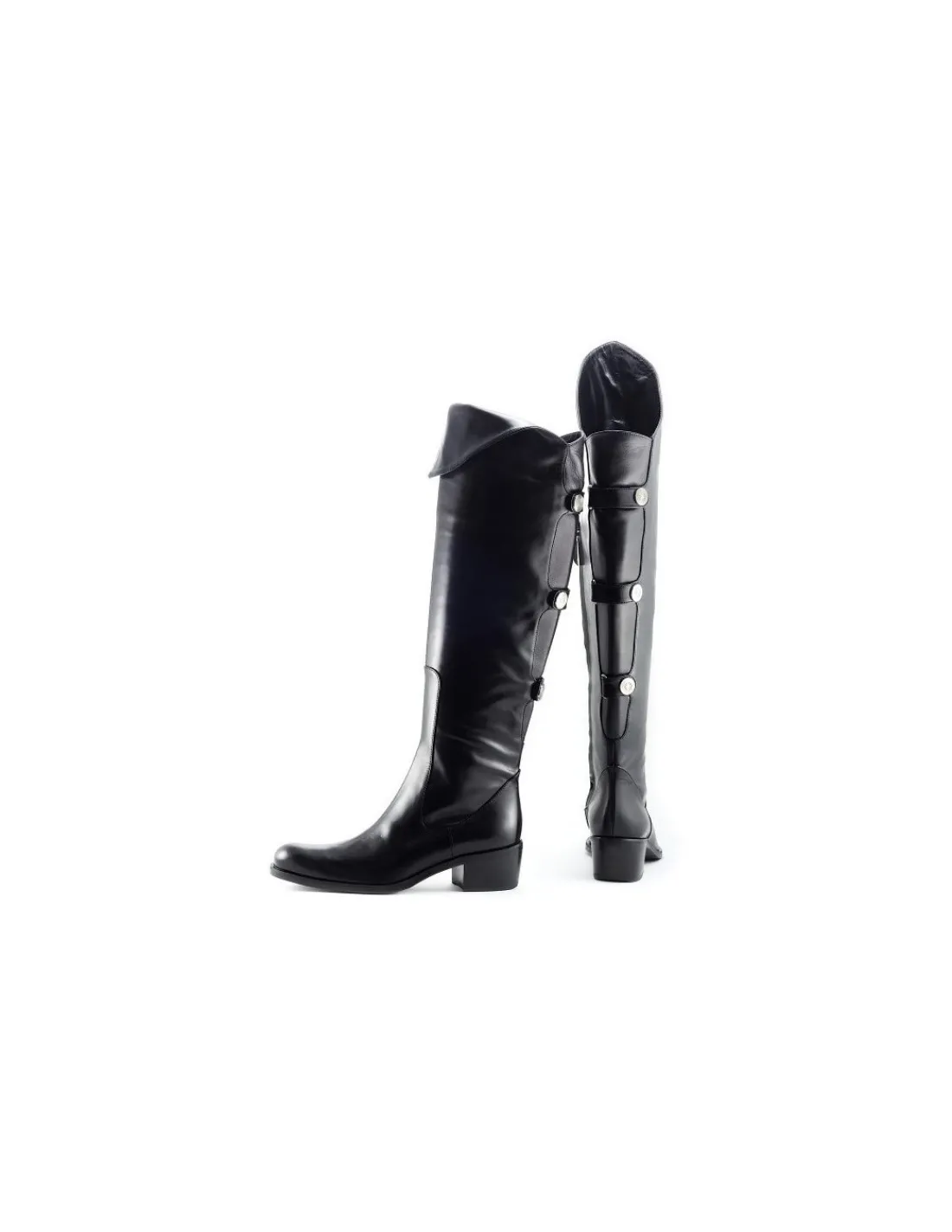 Damskie C.doux c. DOUX kozaki, muszkieterki z naturalnej czarnej skory okraglym nosku i stabilnych obcasach