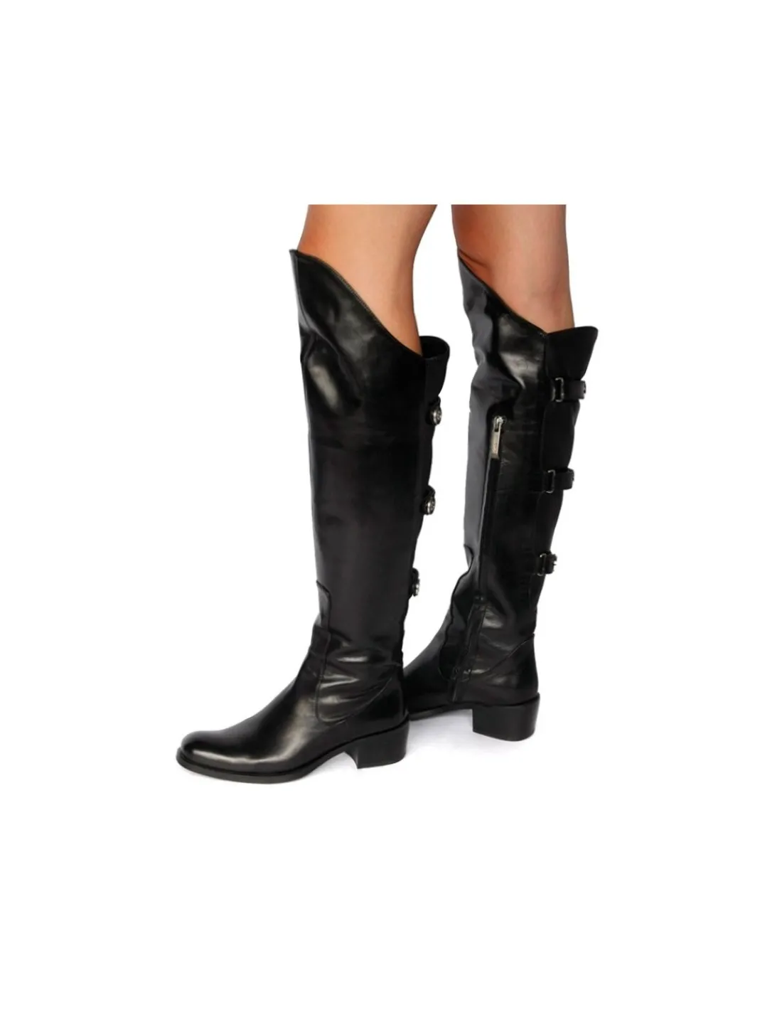 Damskie C.doux c. DOUX kozaki, muszkieterki z naturalnej czarnej skory okraglym nosku i stabilnych obcasach