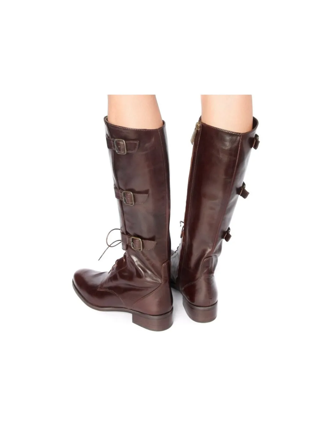 Damskie C.doux c. DOUX kozaki, oficerki brazowa naturalna skora, klasyczna forma, zamek i plaskie obcasy