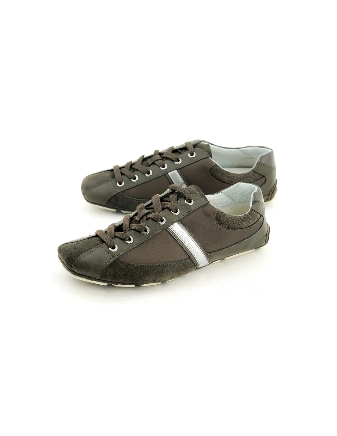 Męskie Calvin Klein sneakers, sznurowane car shoes w kolorze khaki z nylonu, zamszu i skory w sportowym stylu