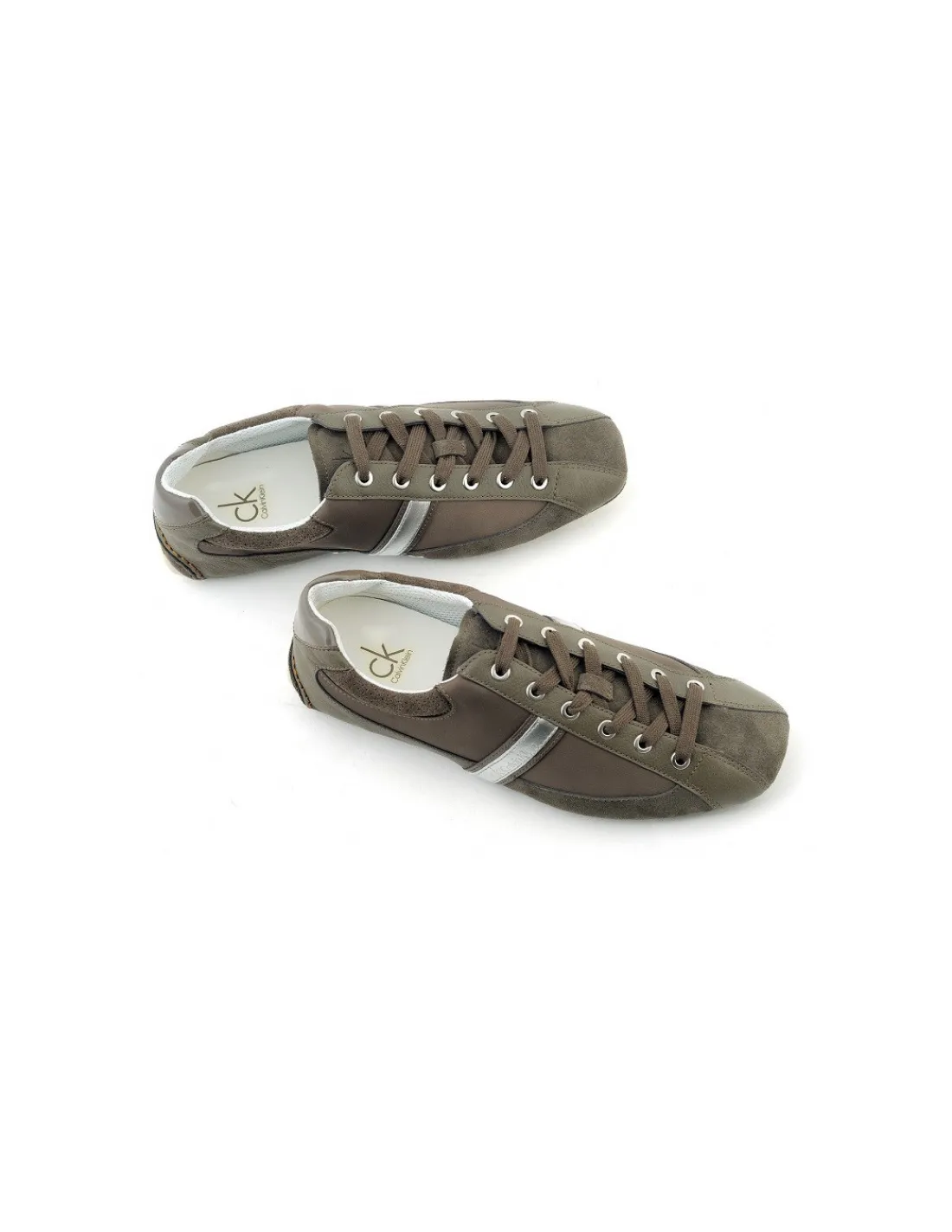 Męskie Calvin Klein sneakers, sznurowane car shoes w kolorze khaki z nylonu, zamszu i skory w sportowym stylu