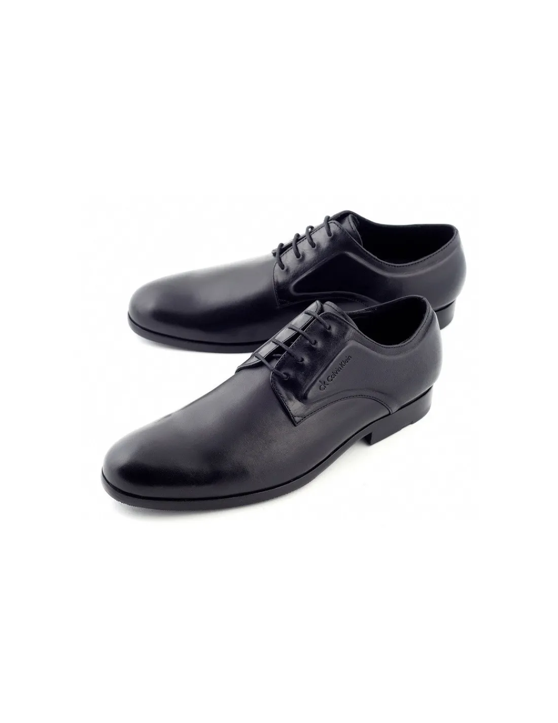Męskie Calvin Klein polbuty, klasyczne derby z naturalnej czarnej skory na skorzanych zelowkach, minimalistyczne logo marki