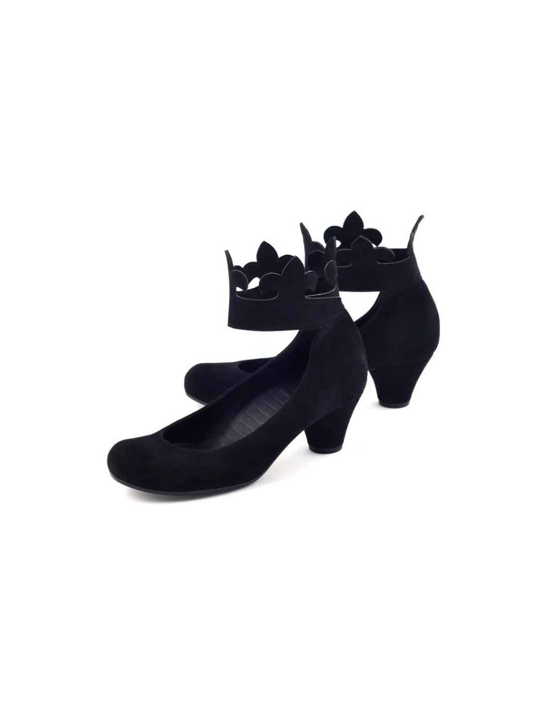 Damskie Chie Mihara zamsz, czolenka z korona na niskich stabilnych obcasach