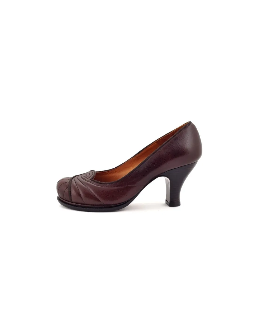 Damskie Chie Mihara czolenka ze skory brazowej pikowanej, niska platforma i stabilne obcasy