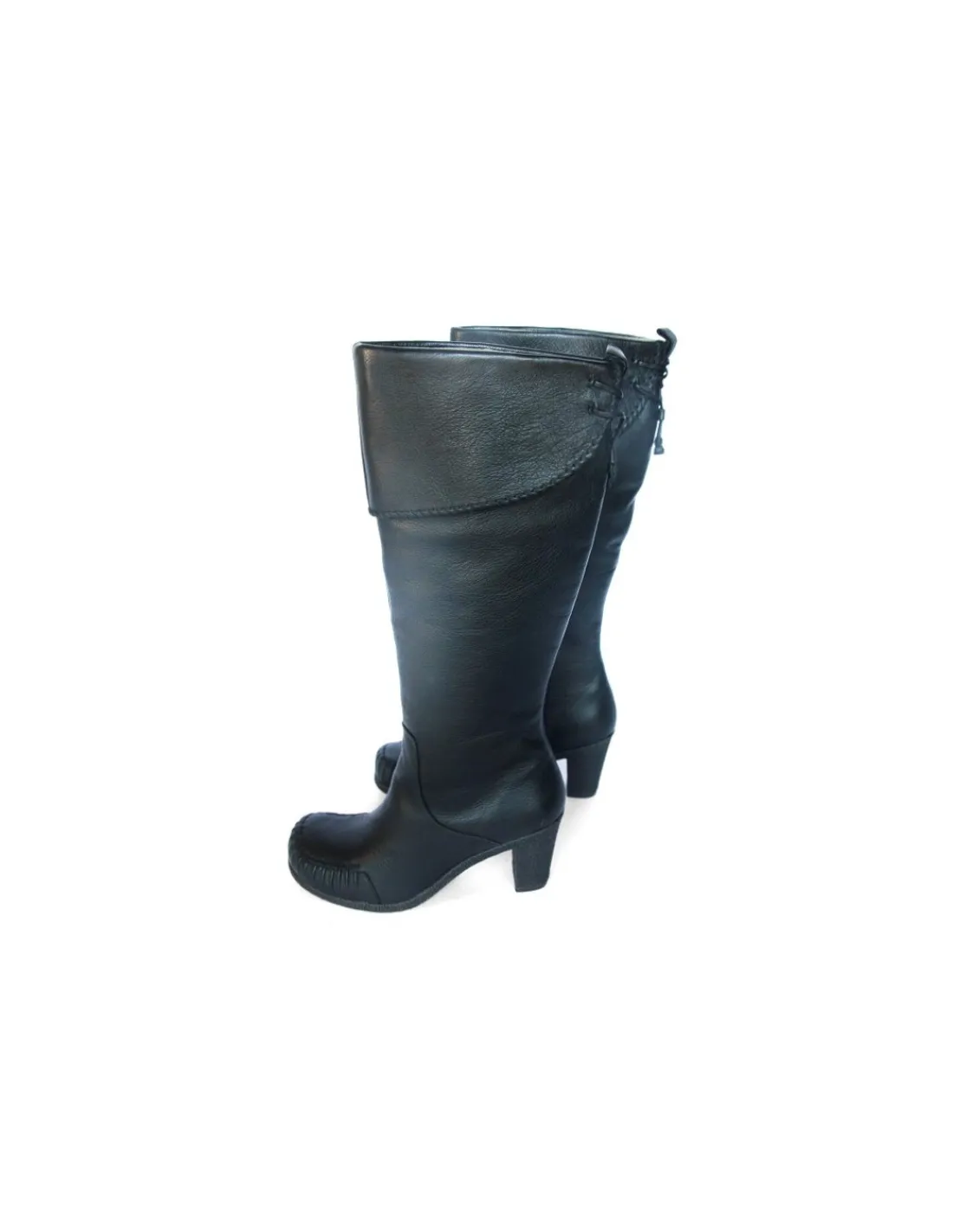 Damskie Clarks kozaki, czarna skora i cholewka z wywinietym kolnierzem, stabilne obcasy