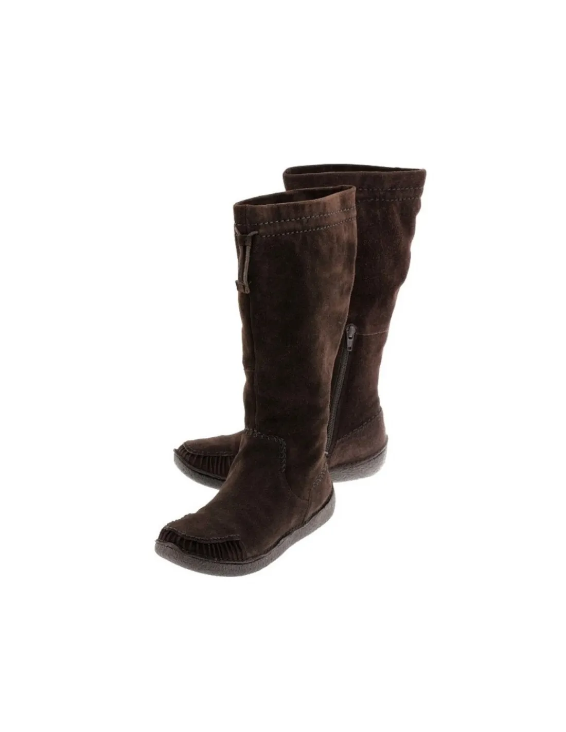 Damskie Clarks kozaki z brazowego naturalnego zamszu wsuwane z troczkami z krotkim zamkiem