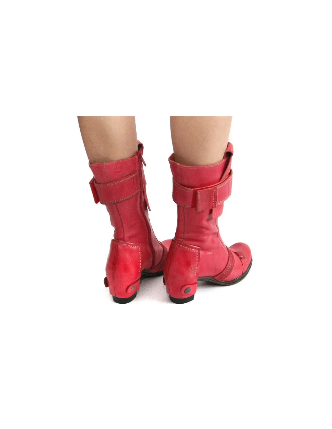 Damskie Eject kozaki, botki z naturalnej skory bydlecej w malinowym kolorze, city casual