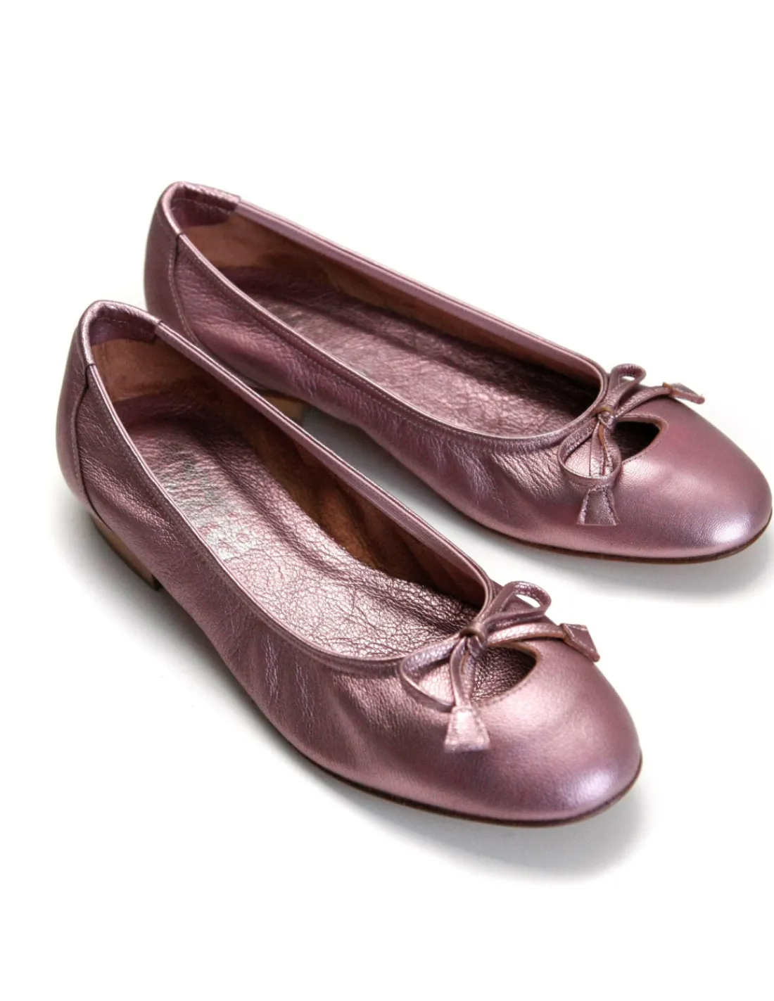 Damskie 100% Fe baleriny w calosci z naturalnej skory, metaliczny rozowy kolor