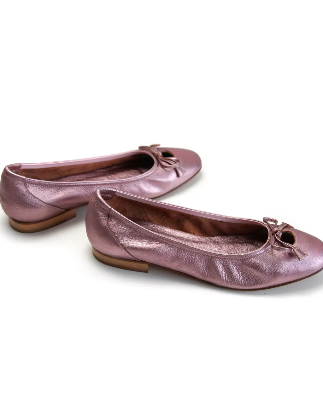 Damskie 100% Fe baleriny w calosci z naturalnej skory, metaliczny rozowy kolor