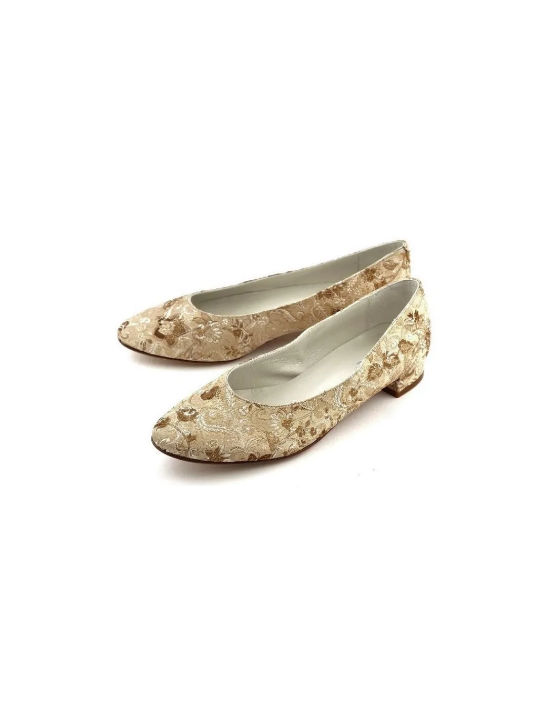 Damskie 100% Fe baleriny z jedwabnego zakardu ecru ze zlota nicia i naturalnej skory