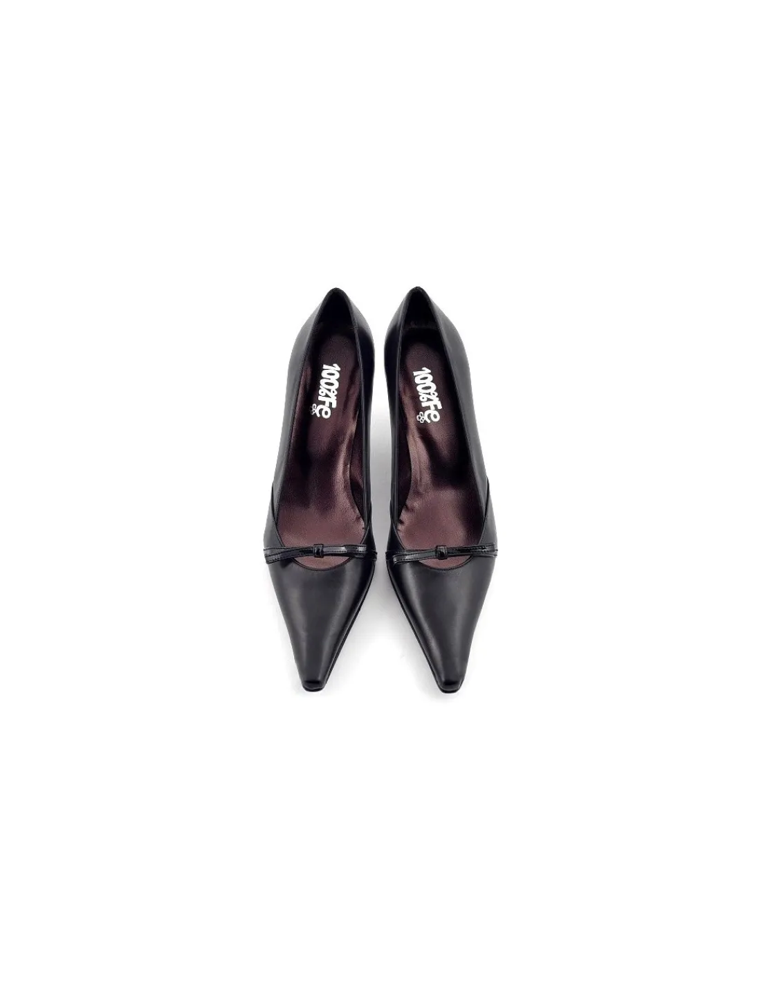 Damskie 100% Fe czolenka biznesowe szpilki z czarnej skory i kokardka z czarnego lakieru