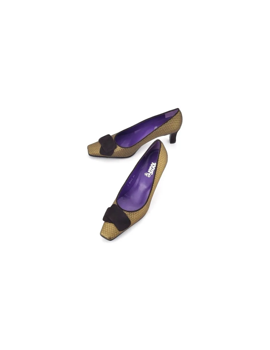 Damskie 100% Fe czolenka pikowane tkanina stare zloto i naturalna skora