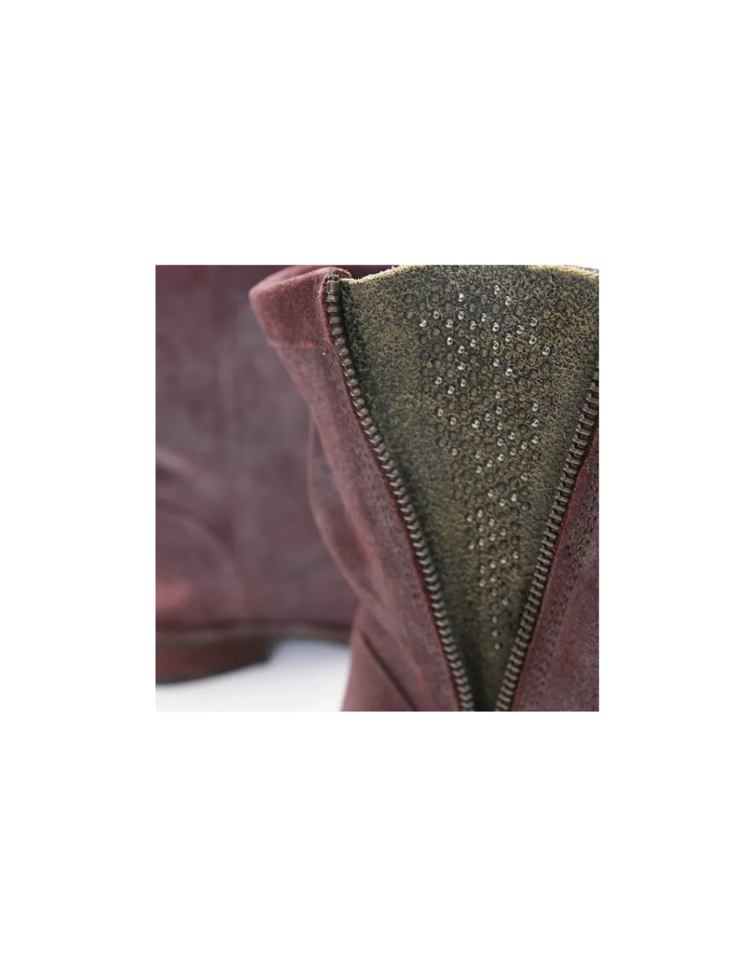 Damskie Felmini botki, wsuwane skorzane w kolorze baklazanu ze wstawka khaki i nitami