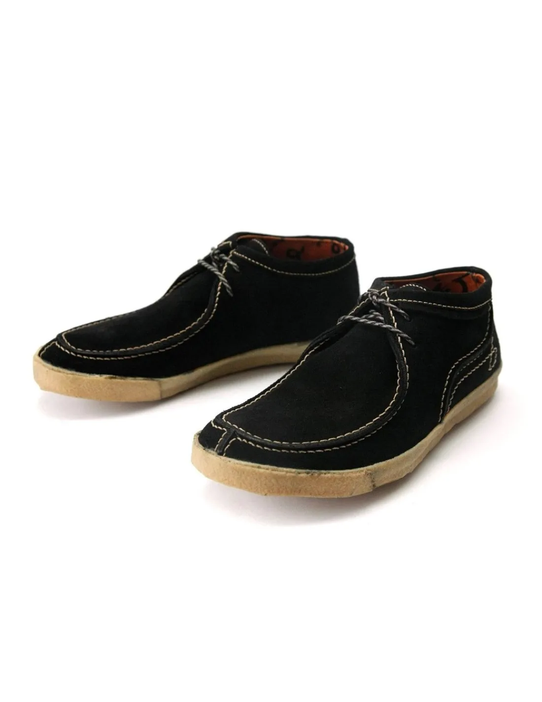 Męskie Fly London polbuty sznurowane, czarne zamszowe z bialym stebnowaniem na sloninie -cicho- biezne