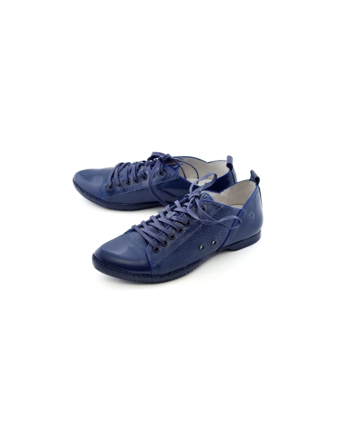 Damskie Fly London niebieskie sneakers sznurowane z lakierowanej skory