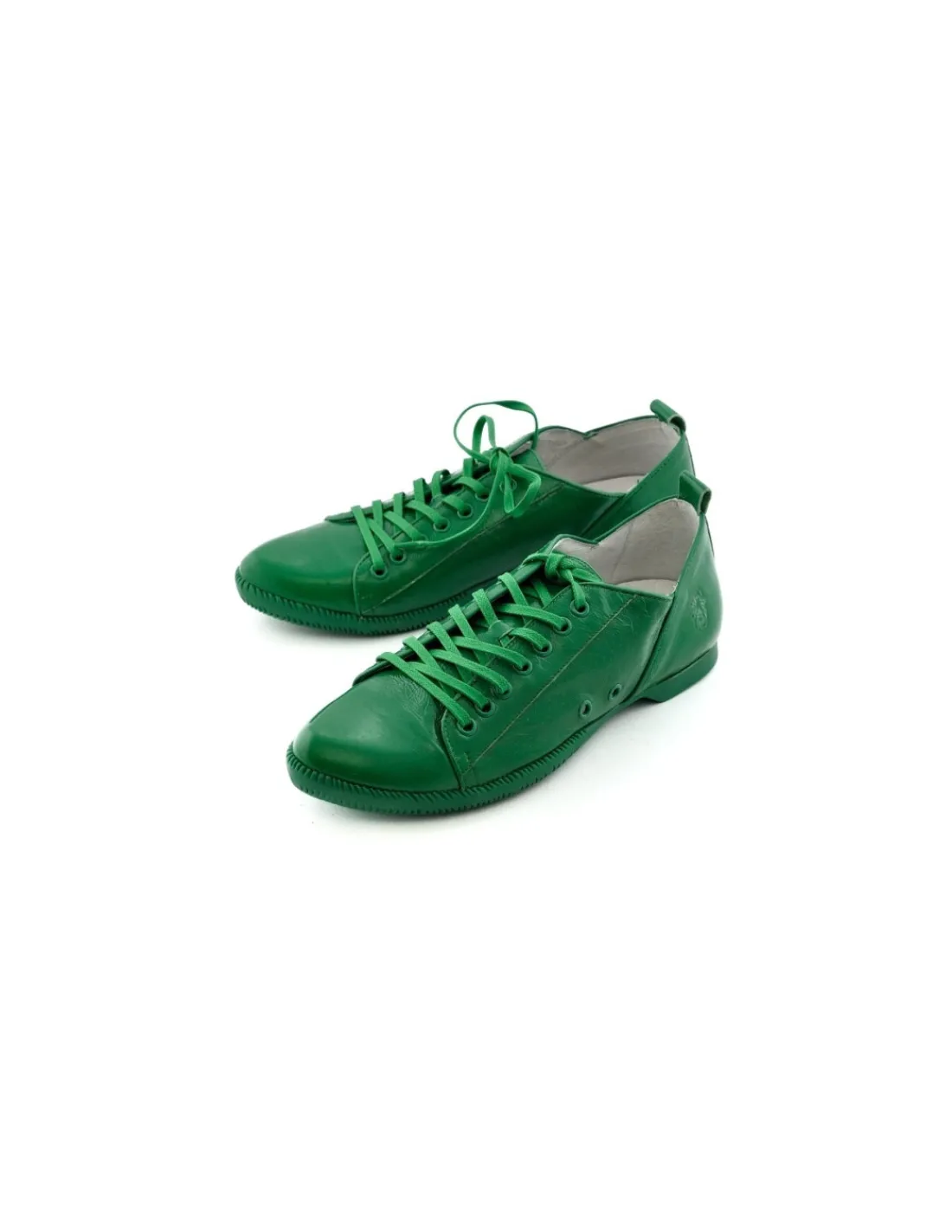 Damskie Fly London sneakers sznurowane z naturalnej zielonej lakierowanej skory