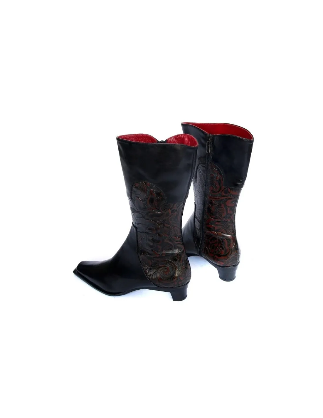 Damskie Gerardina di Maggio botki, kozaki do wysokosci 3/4 lydki z naturalnej skory z tloczonym kwiatowym wzorem