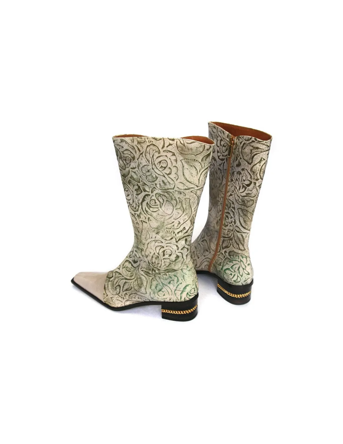 gerardina_di_maggio__botk_2-2.webp Damskie Gerardina di Maggio botki, kozaki 3/4 wysokosci lydki z naturalnych skor z antykowanym ornamentem