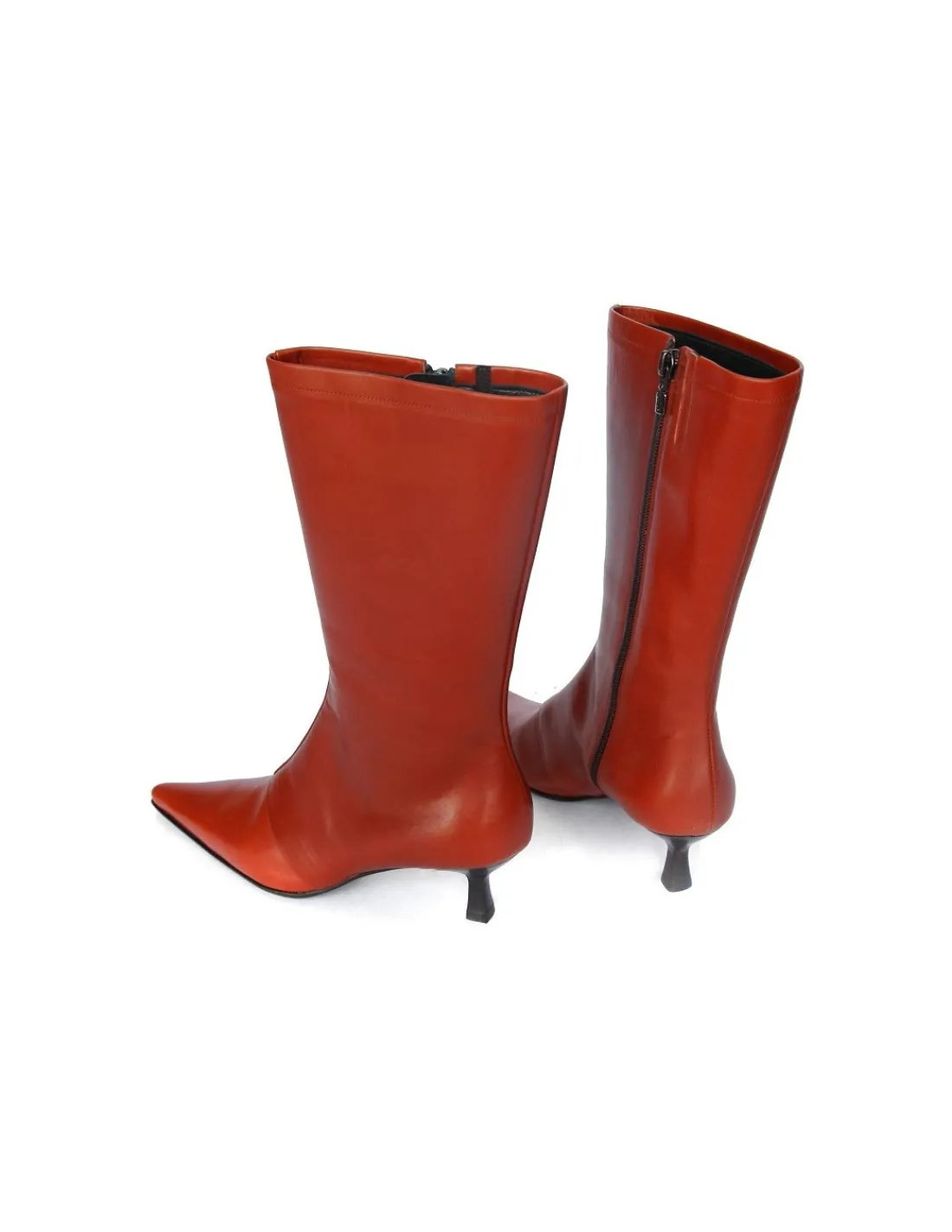 Damskie Giorgio Fabiani botki, kozaki skorzane na niskich szpilkach w rudym kolorze, klasyka