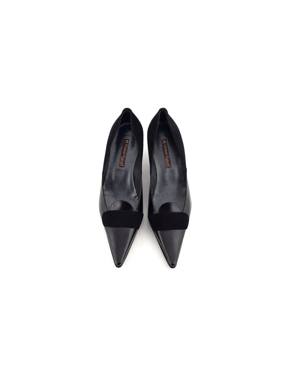 giorgio_fabiani__czolenka_2.webp Damskie Giorgio Fabiani czolenka, czarna skora licowa i zamsz na niskich szpilkach, efektowna klasyka