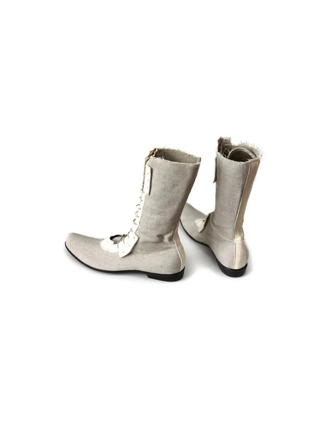 Damskie GITANI kozaki, letnie botki ze skory i lnu w naturalnym jego kolorze