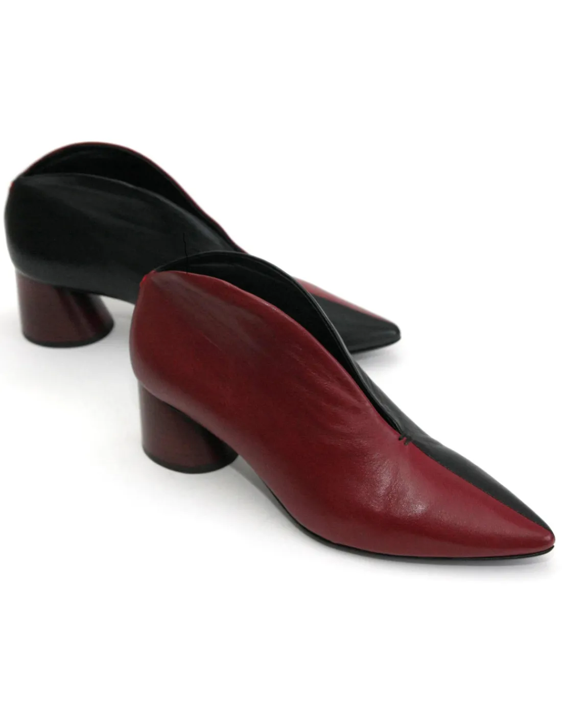 Damskie Halmanera polbuty z naturalnej skory bordowo- czarne unikatowy model, wygodne obcasy