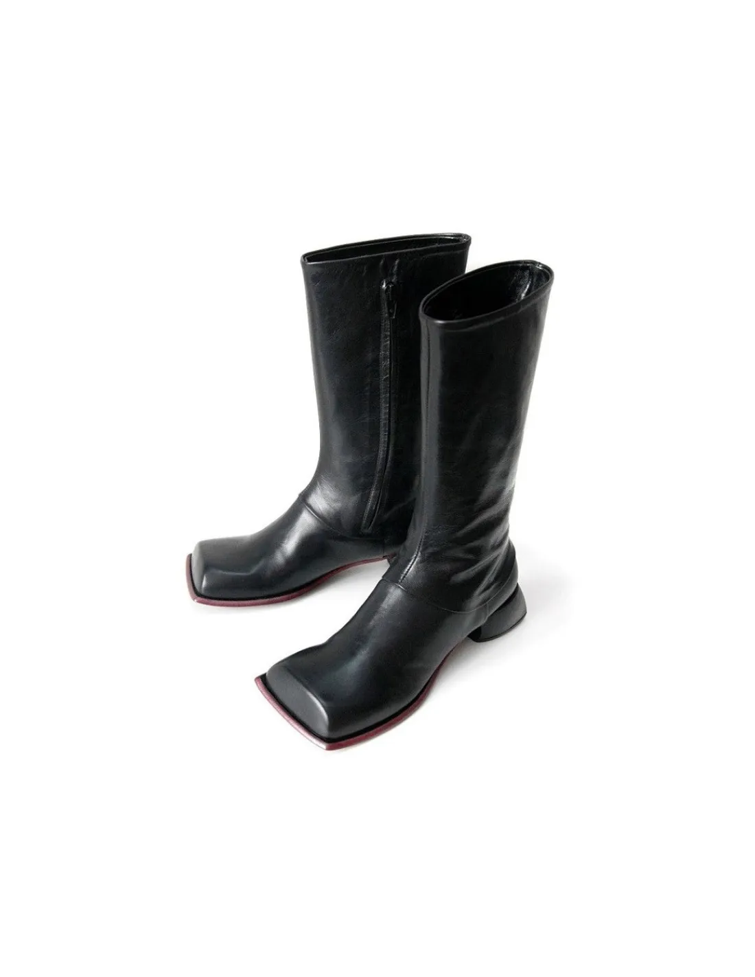 Damskie Hand Made kozaki, czarna skora unikatowe kwadratowe noski "uciekajace" obcasy, bohema