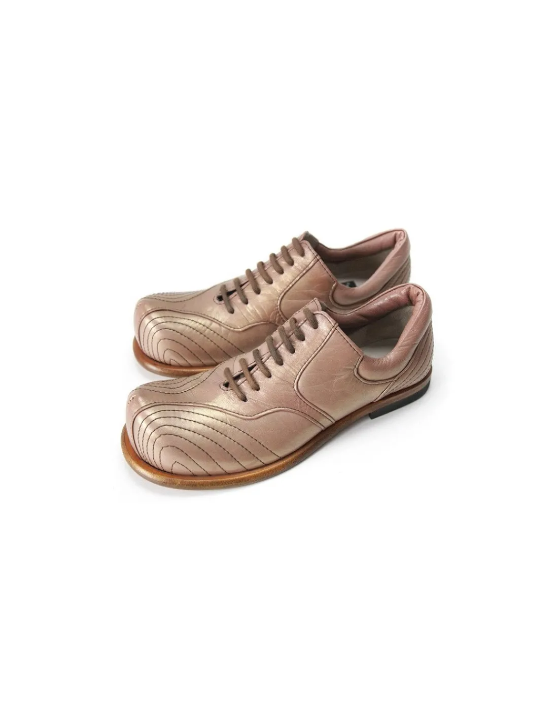 Damskie Hand Made polbuty, perlowa zlota pikowana naturalna skora okragle podniesione noski, unikat