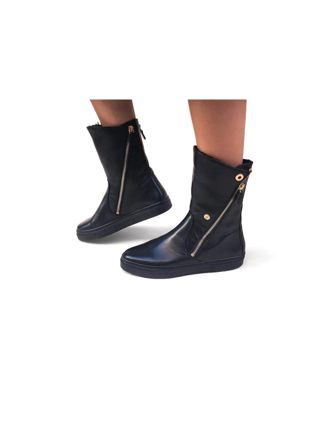 Damskie Hassia botki czarne skorzane w stylu casual, plaskie zelowki jak trampki