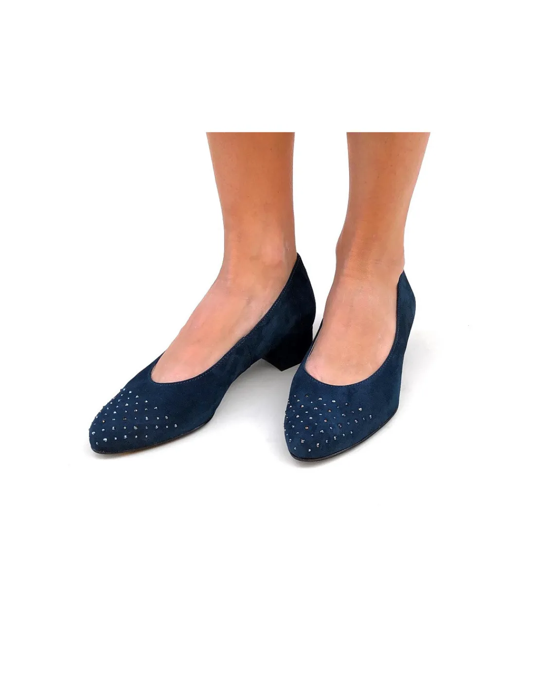 Damskie Hassia czolenka turkusowe zamszowe na niskich obcasach i krysztaly Swarovski