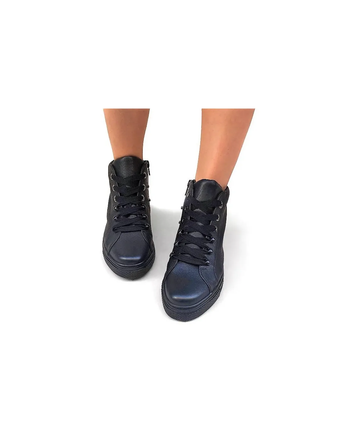 Damskie Hassia sneakers do kostek skorzane czarne, dopinane paski z elementami Swarovski