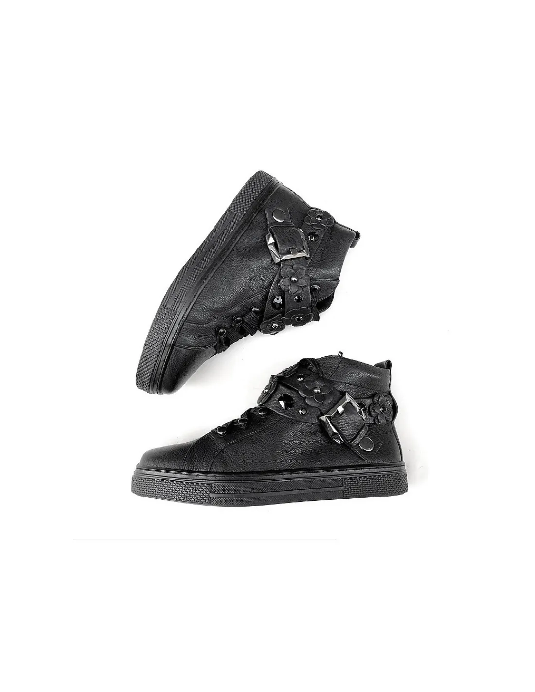 hassia__sneakers_do_koste_5.webp Damskie Hassia sneakers do kostek skorzane czarne, dopinane paski z elementami Swarovski