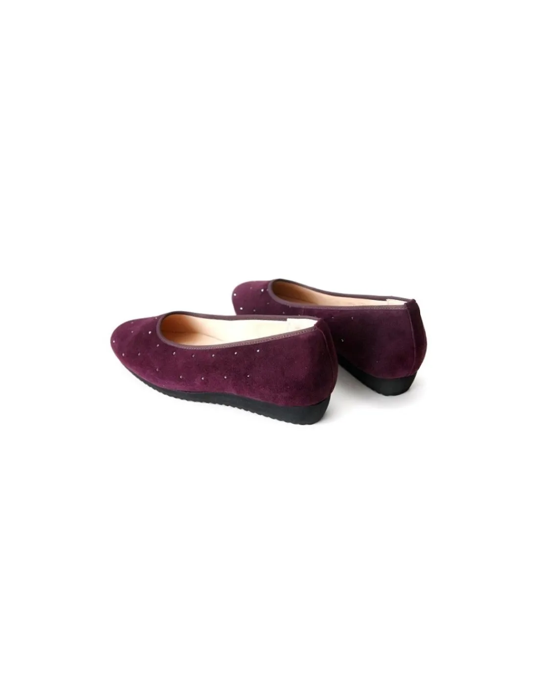 Damskie Hassia baleriny w stylu casual, lekkie z naturalnego zamszu bordo i krysztaly Swarovski