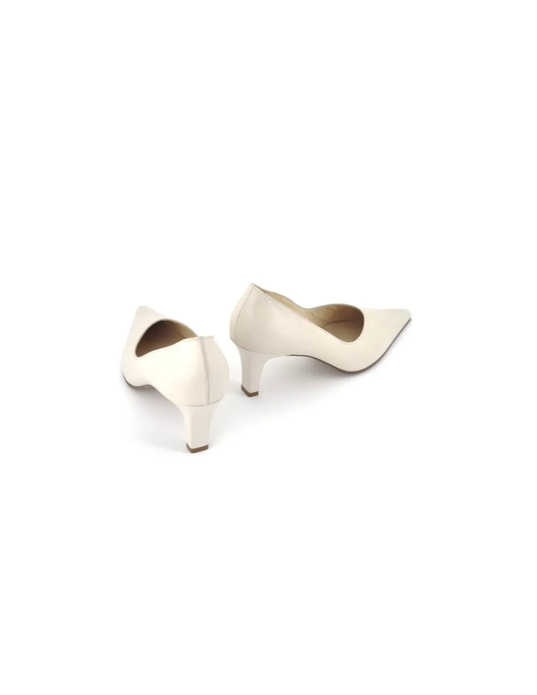 Damskie HOGL czolenka klasyczne z noskiem w szpic skora naturalna ecru i stabilne obcasy