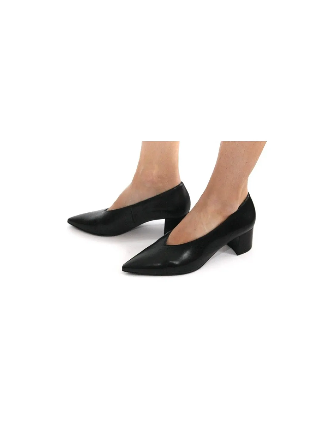 Damskie HOGL czolenka, komfortowe skorzane czarne, biznesowe na stabilnych obcasach