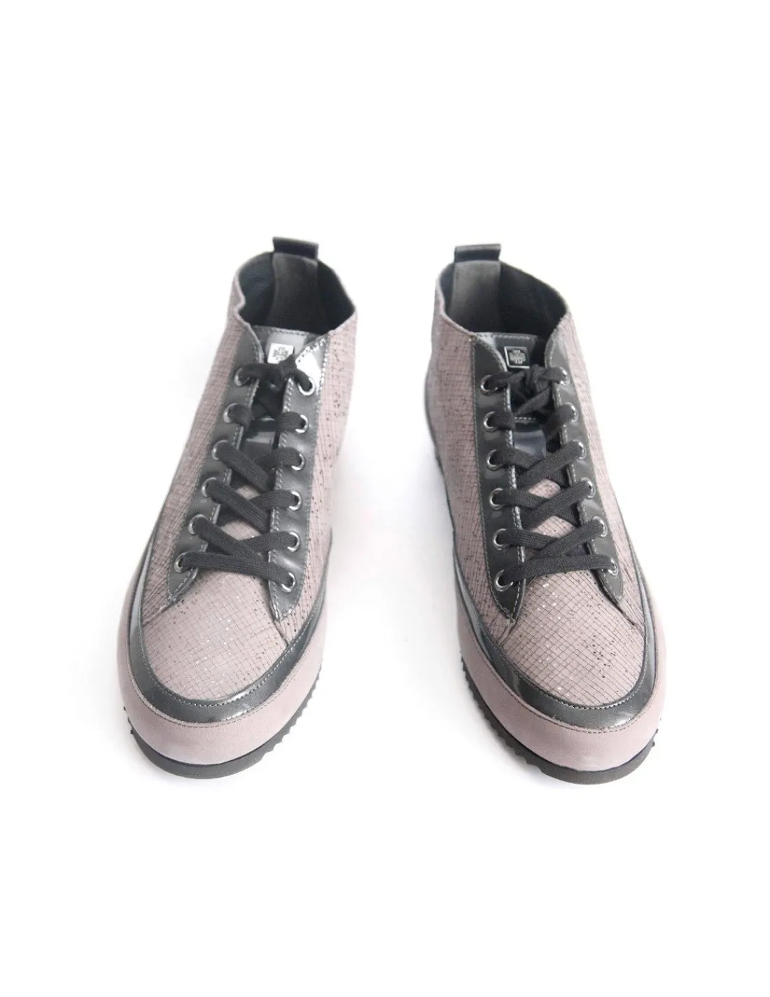 Damskie HOGL sneakers, lekkie sznurowane do kostek, szara skora nubuk, gumowe zelowki