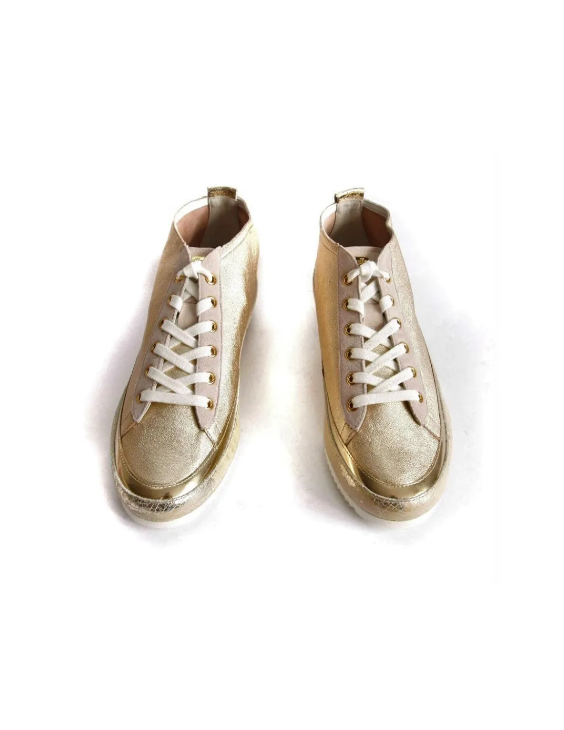 Damskie HOGL sneakers sznurowane, metaliczna zlota miekka naturalna skora, lekkie komfortowe