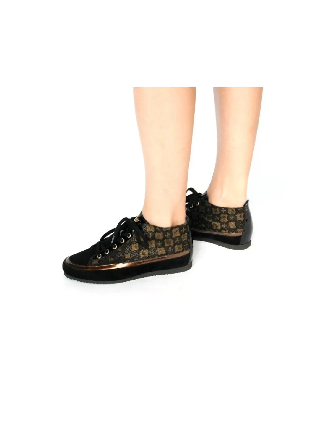 hogl__sneakers_sznurowane_2.webp Damskie HOGL sneakers, sznurowane do kostek, skora nubuk czarno- zlota, miekkie komfortowe