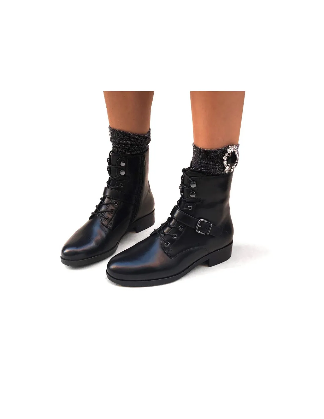 Damskie HOGL botki, worker boots czarna naturalna skora, ocieplone naturalnym kozuchem , dla zmarzluchow